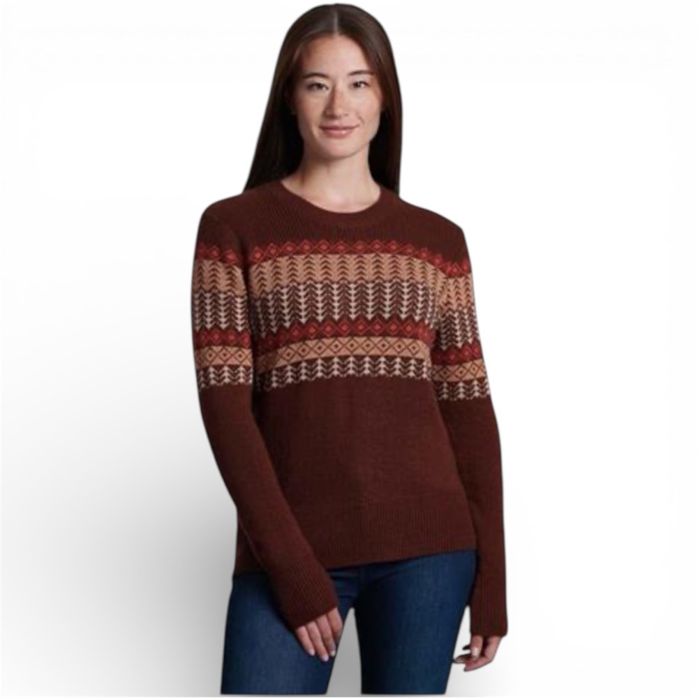 KÜHL Nordik Merino Wool Fair Isle Crewneck Sweater Cinnabar Brown - Women's M